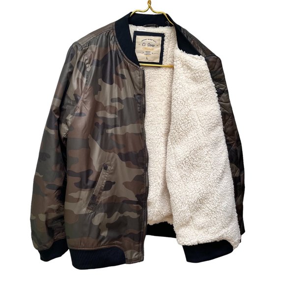Ci Sono Camo Bomber Jacket Sherpa Lining Women's Size L - Picture 6 of 10
